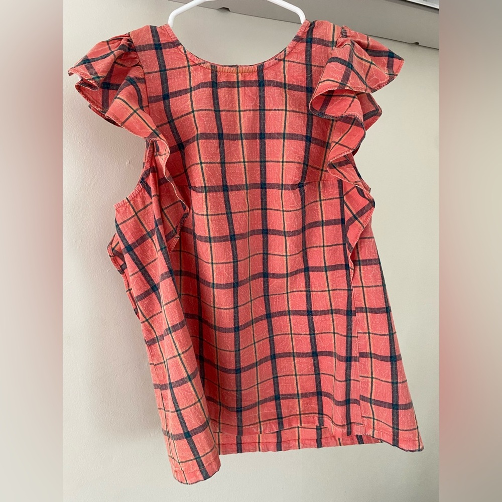 Anthropologie Plaid Amarette Ruffled Blouse size XS 100% cotton